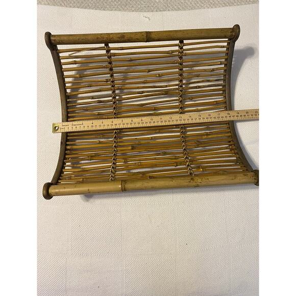 Decor Other - Vintage MCM Bamboo Basket Wood Slat Oval Mid Century Modern Decor fruit ,magzine